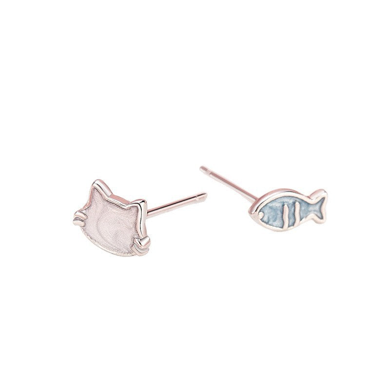 Dripping Cat Blue Fish Unique Exquisite Sweet Light Luxury Refreshing Stud Earrings