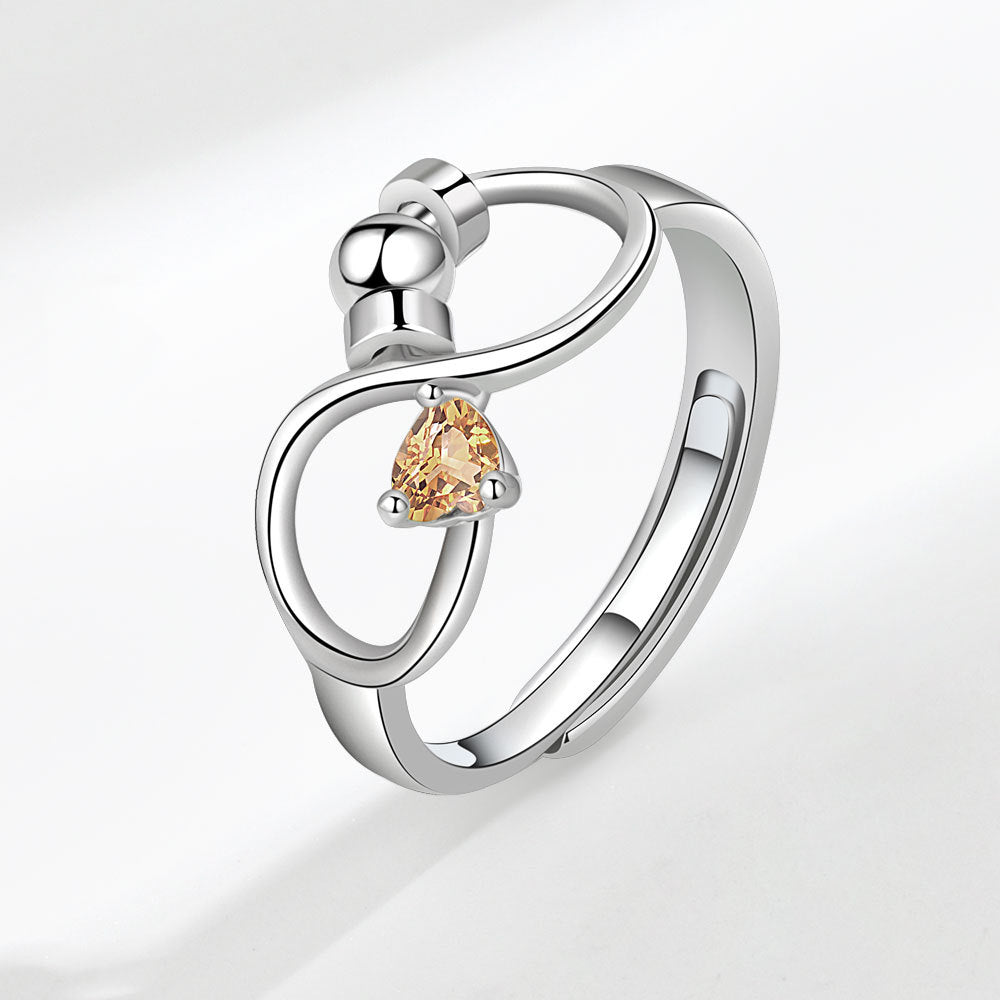 Birthstone Rotating Decompression Heart-shaped Infinite Couple Rings