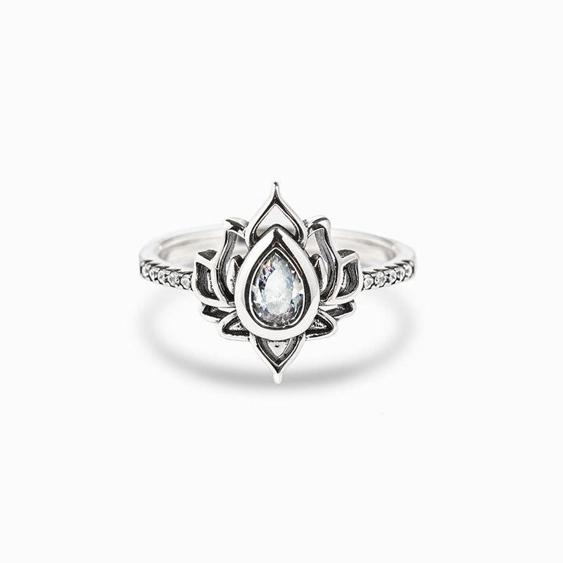 Damen-Ringe mit Wassertropfen, Blumenornament, Strass und Zirkon