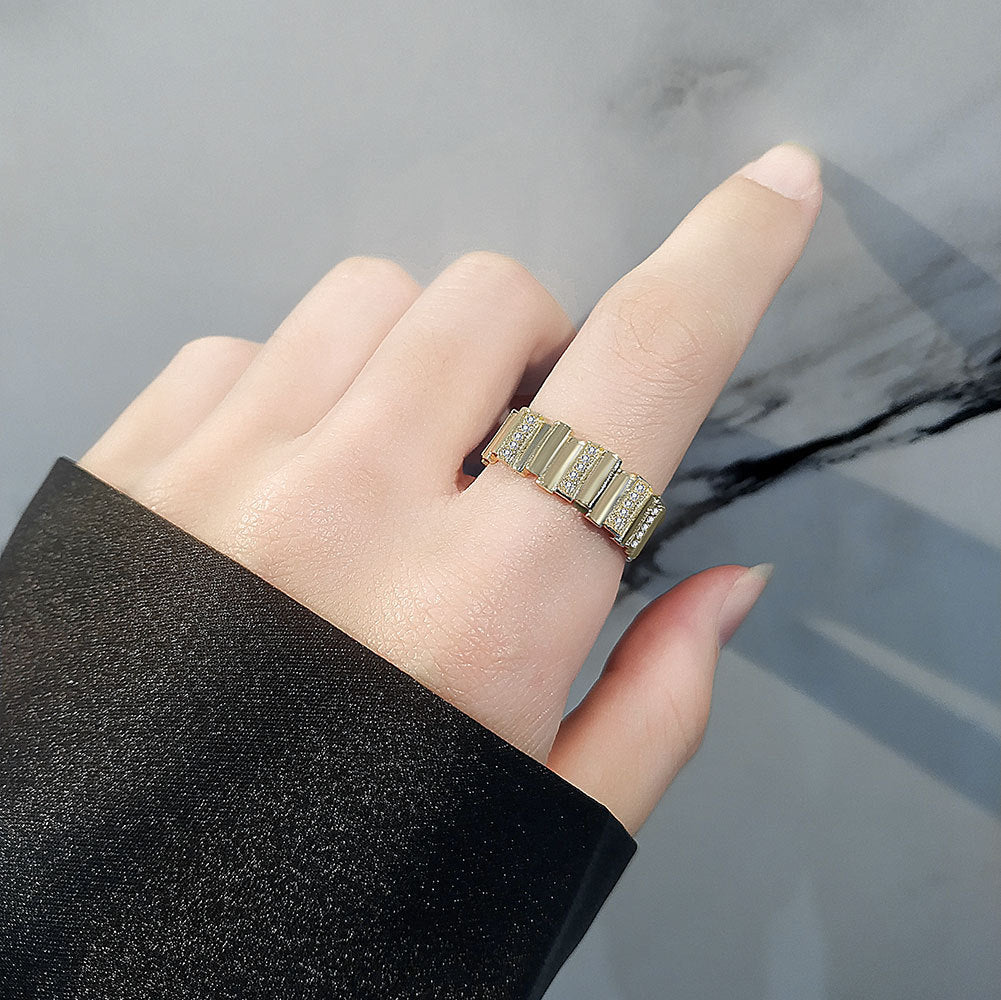Retro-Metall-Open-End-Zirkon-weibliche Nischen-Design-Persönlichkeits-einfache Ringe