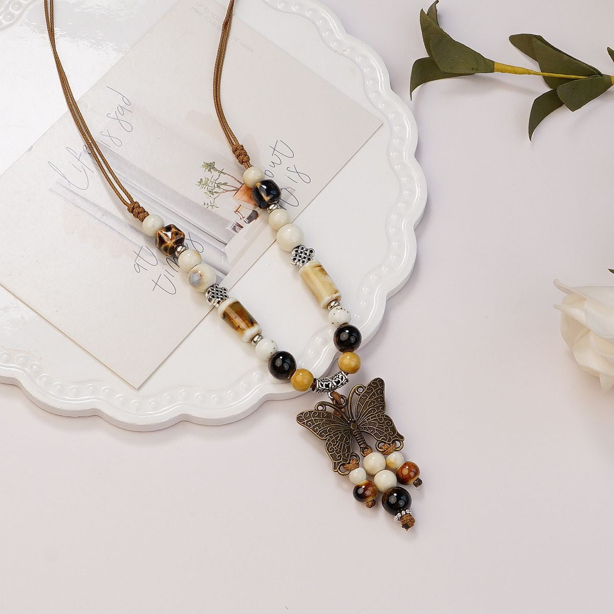 Peace Fu National Fashion Vintage Ceramic Female Longevity Necklaces