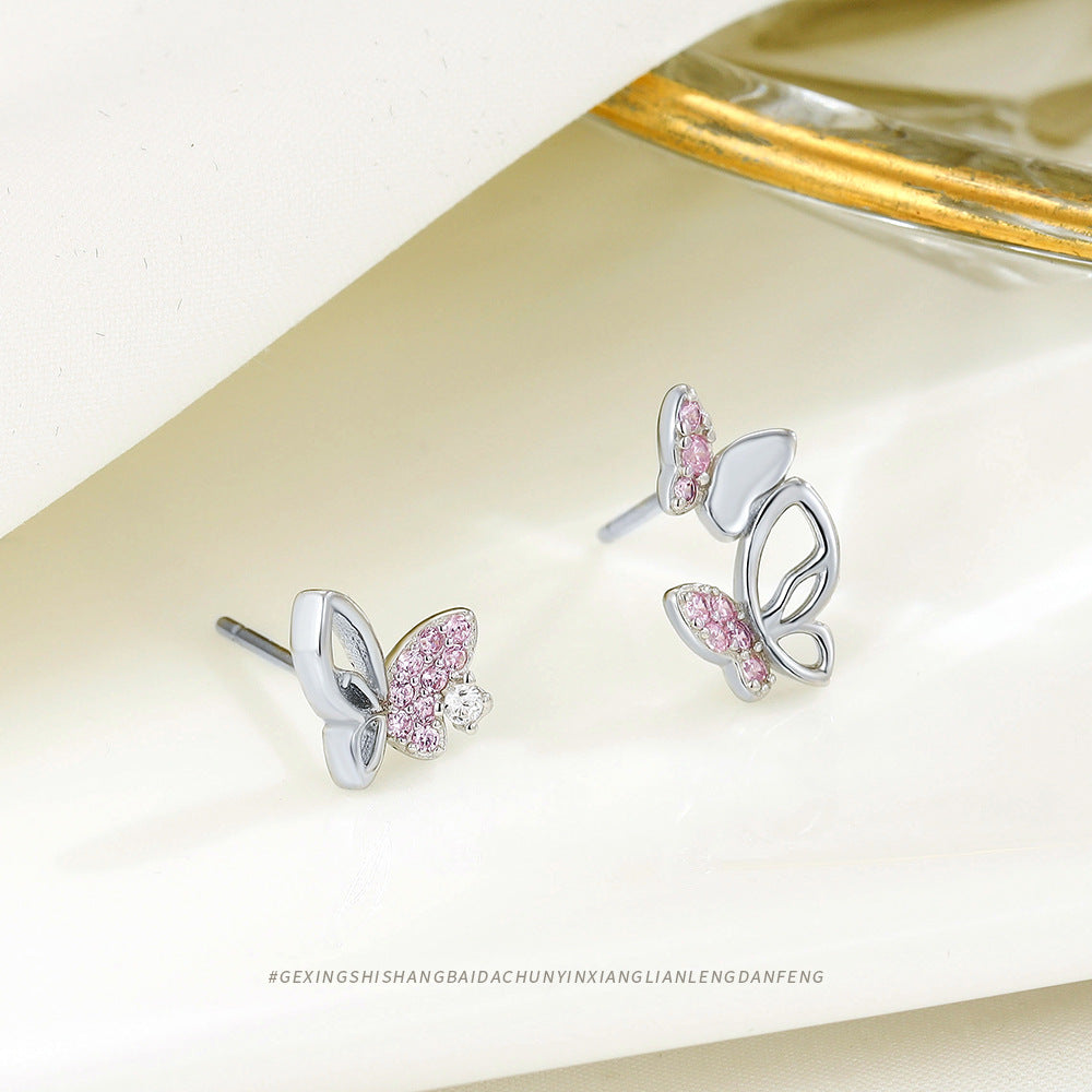 Women's Minority Ornament Sterling Sier Pink Asymmetric Earrings