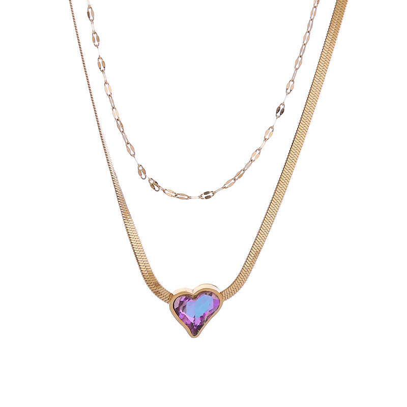 Steel Heart Shape With Diamond Personalized Trendy Necklaces