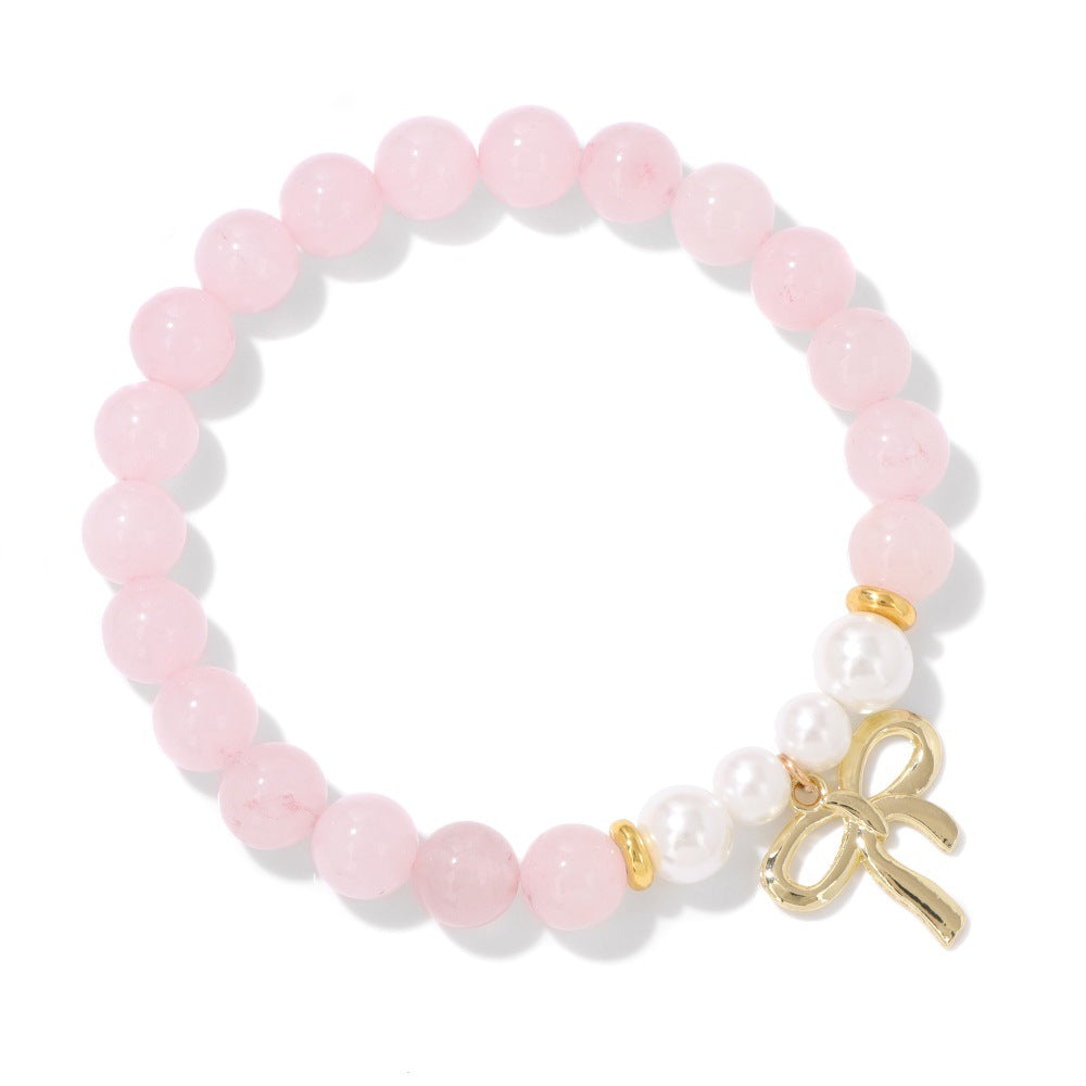 Bow Female Natural Stone Pink Agate Beads For Bracelet