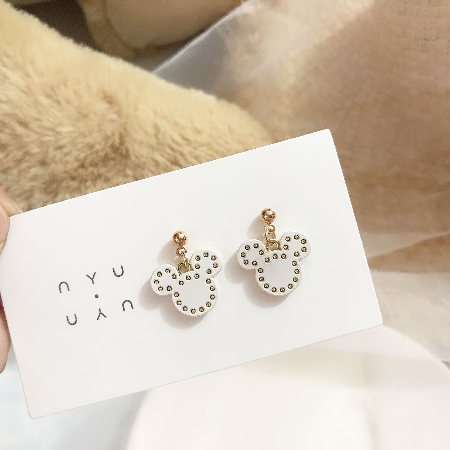 Cute Mickey Bear Head Sier Pin Earrings