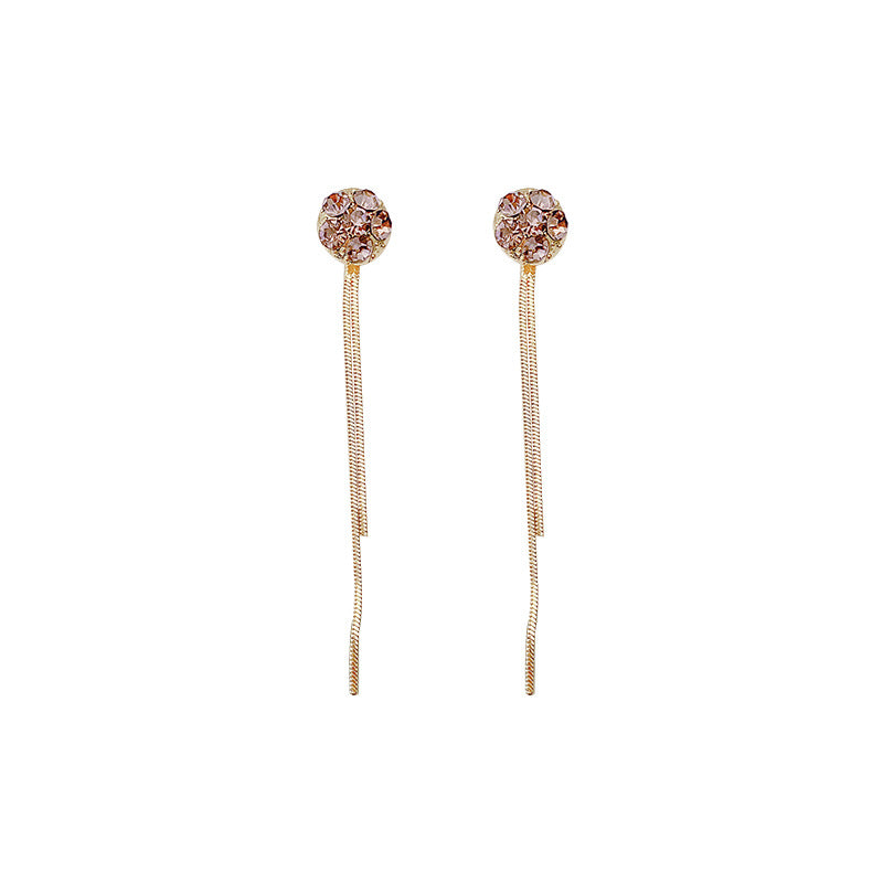 Sier Needle Shiny Diamond Ear Tassel Long Earrings