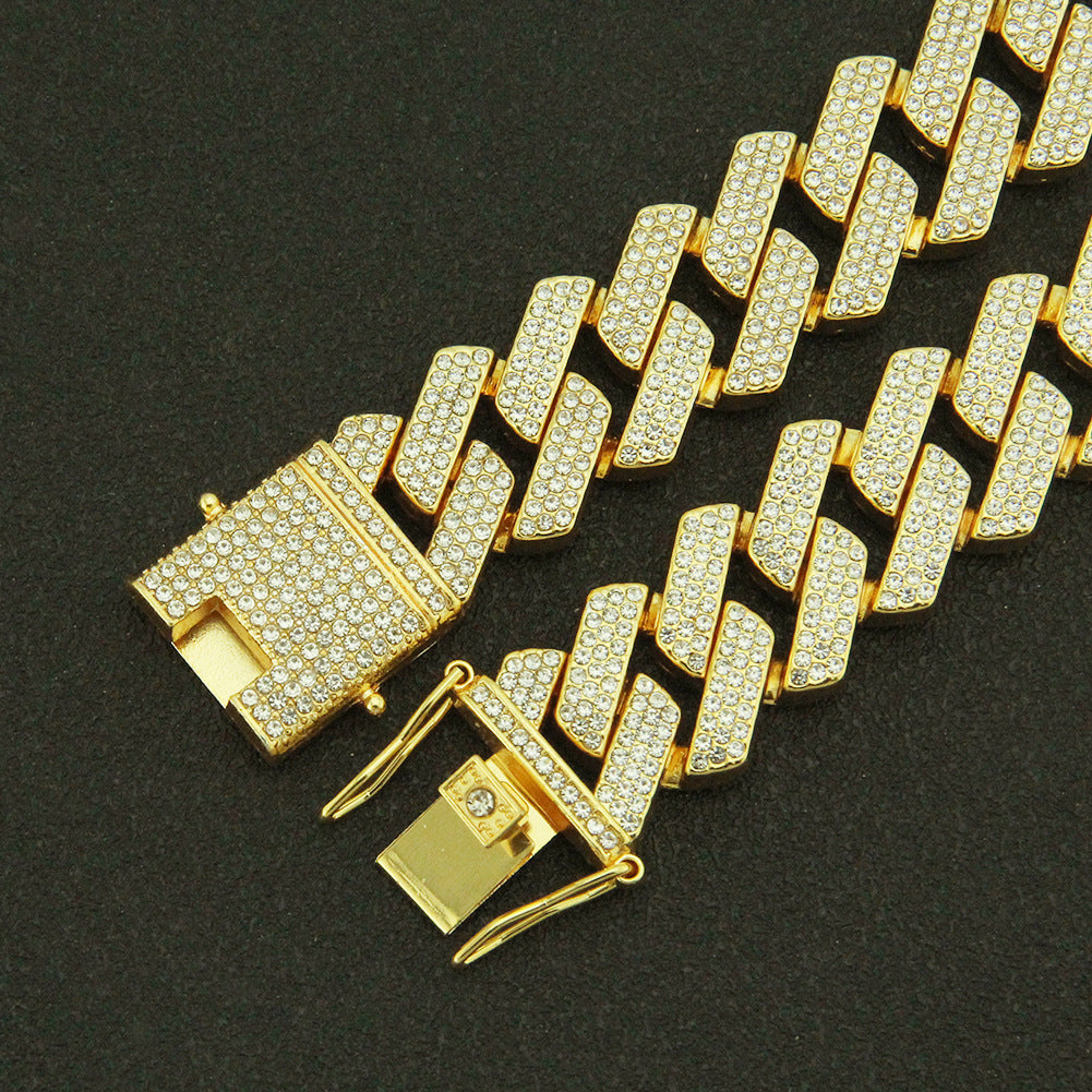 Men's Hop Diamond Three-row Drill Cuban Motorcycle Necklaces