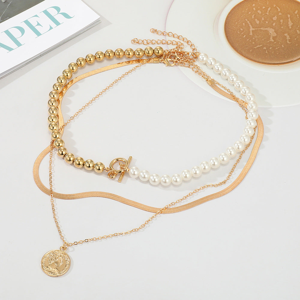 Ornament Simple Delicate Pearl Round Gem Necklaces