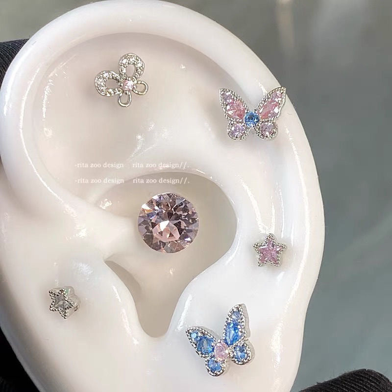Steel Colorful Design Sense Ear Bone Cochlear Stud Earrings