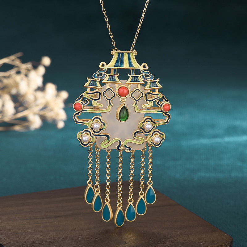 Cloisonne National Tide Water Drop Tassel Necklaces