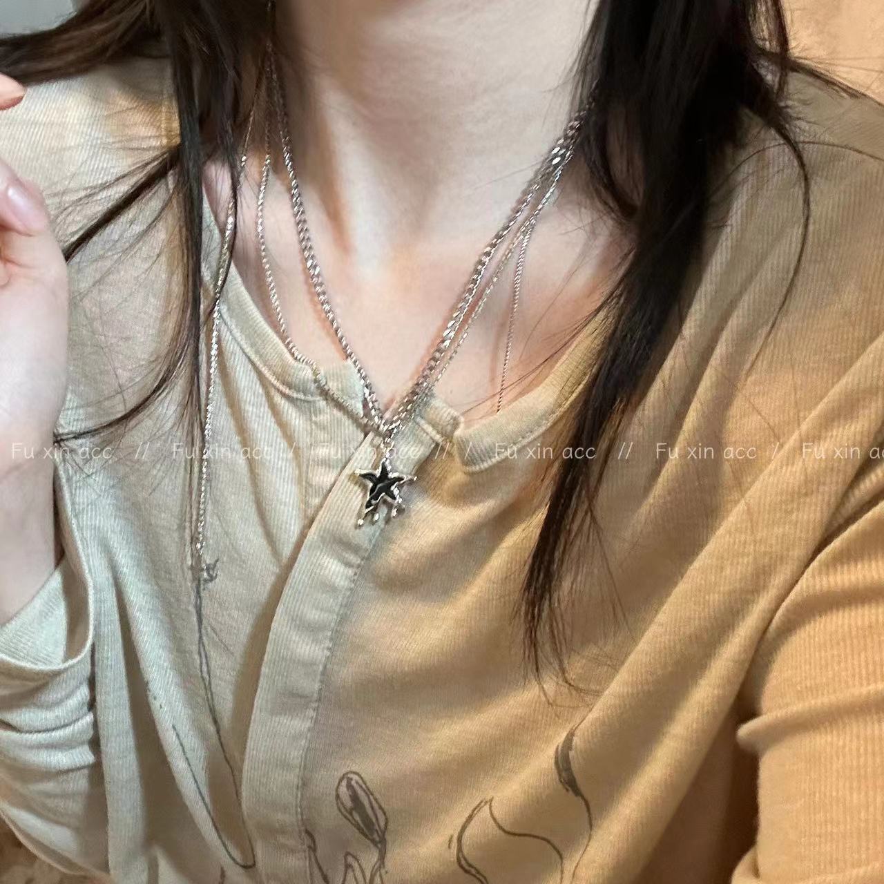 Asymmetric Four Stars Tassel Set Niche Advanced Necklaces