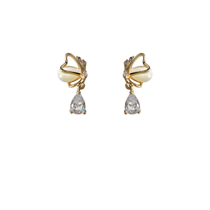 Boucles d'oreilles en verre plaqué aiguille en argent papillon Zircon
