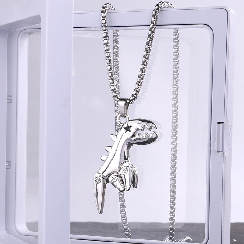 Colliers Disco de dinosaures mobiles en acier titane pour femmes, hommes et Hop