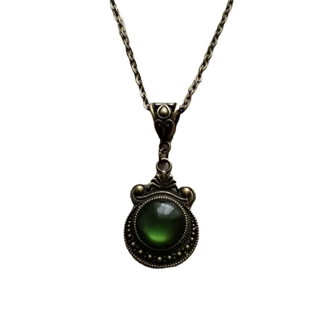 Bronze Pendant Green Stone Medieval Victorian Necklaces