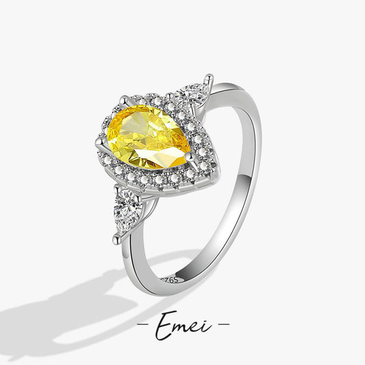 Women's Simple Couple Yellow Big Zircon Drop-shaped Rings