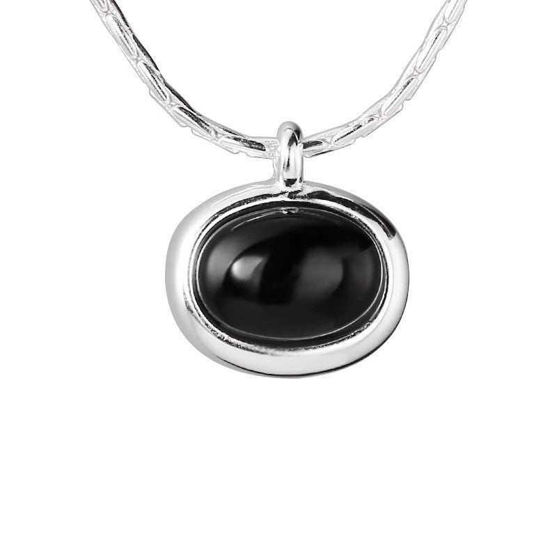 Colliers classiques simples en imitation onyx noir ovale pour femmes