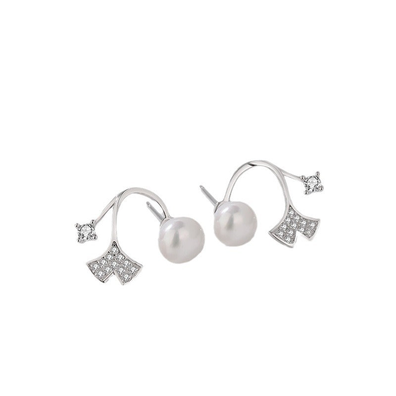 Women's Ginkgo Leaf Freshwater Pearl Ear Korean One Pair Wear Earrings