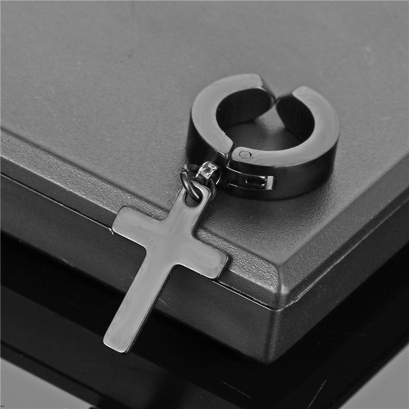 Cross Round Hip Hop Punk Polished Earrings