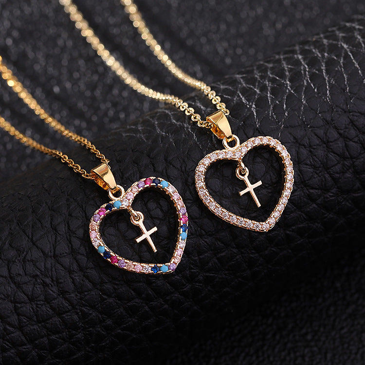 Fashion Ornament Colorful Zircon Geometric Cross Necklaces