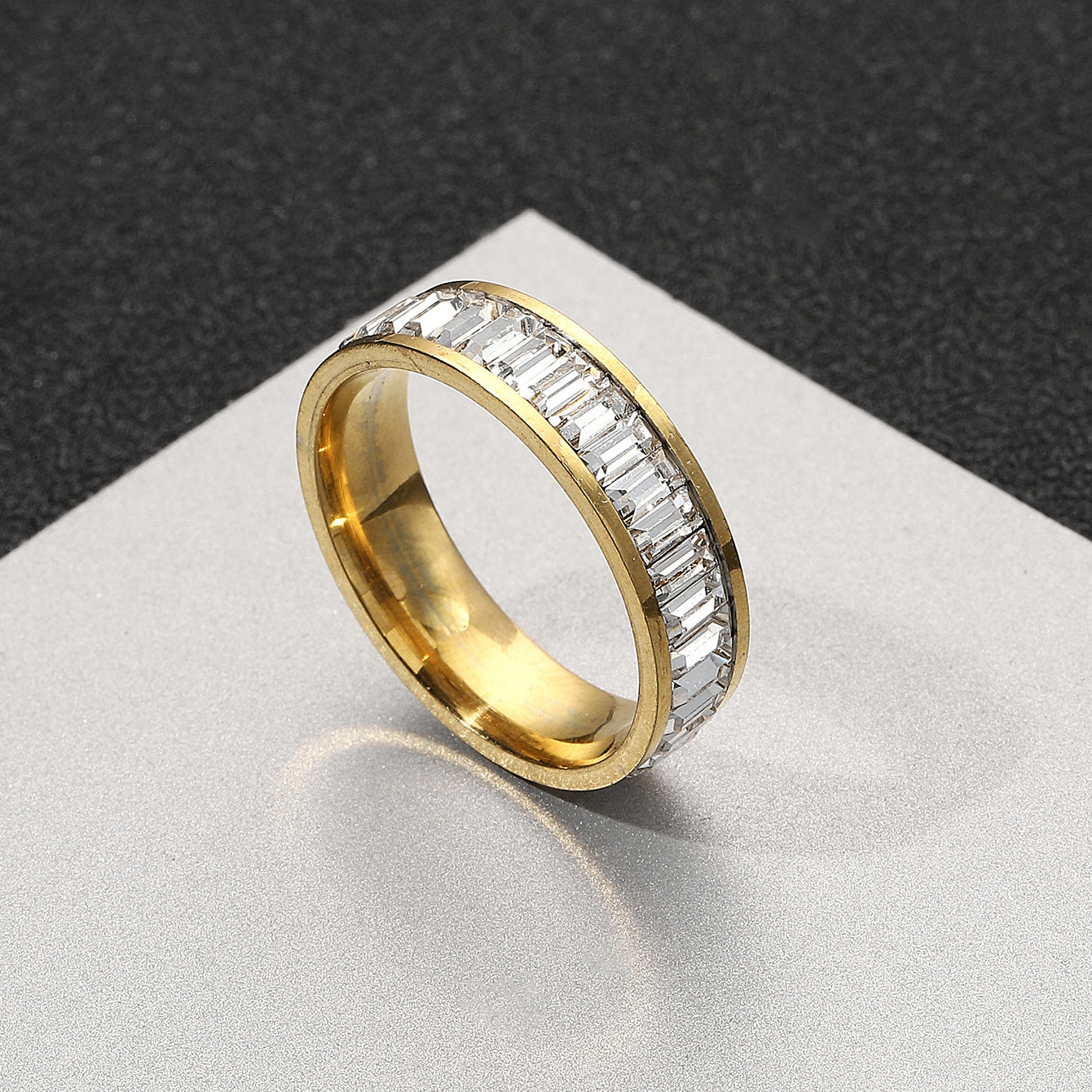 Steel Rectangular Zircon Titanium Diamond Couple Rings