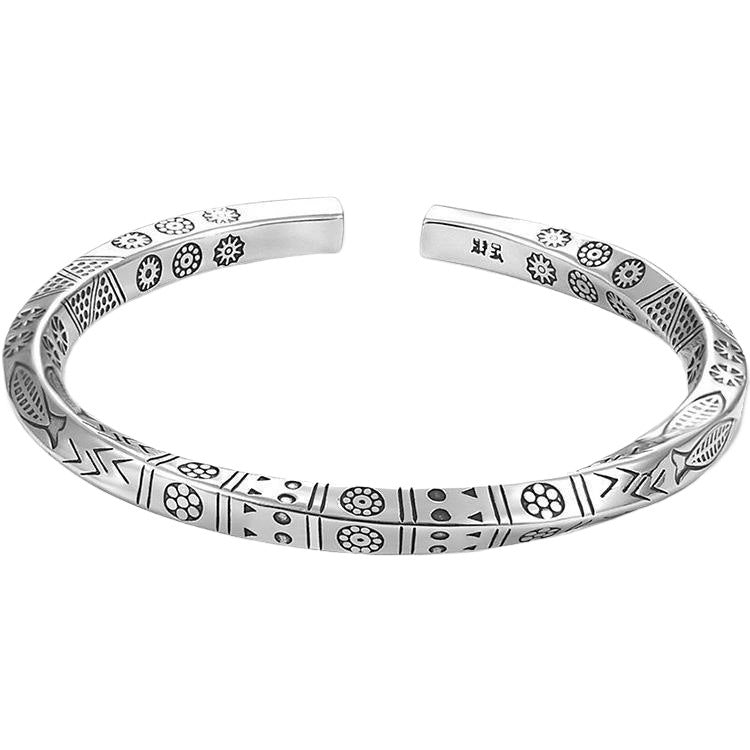 Mobius Strip Totem Sier Plated Vintage Handmade Solid Opening Bohemian Bracelet