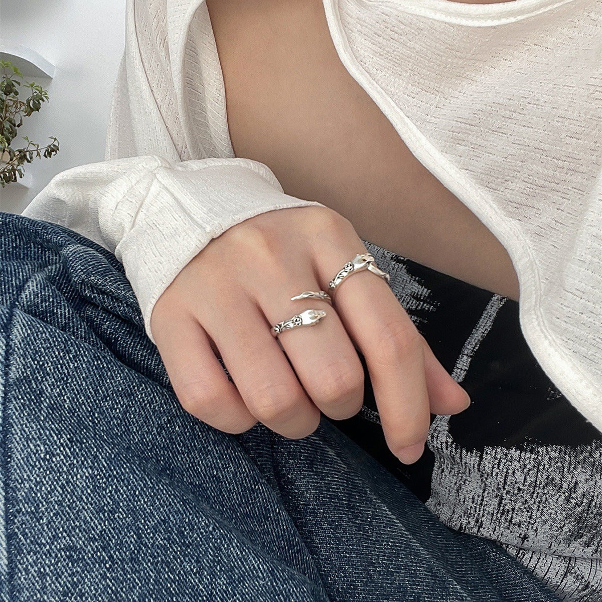 Snake Female Retro Design Minority Fashion Personality Rose Switchable Rings