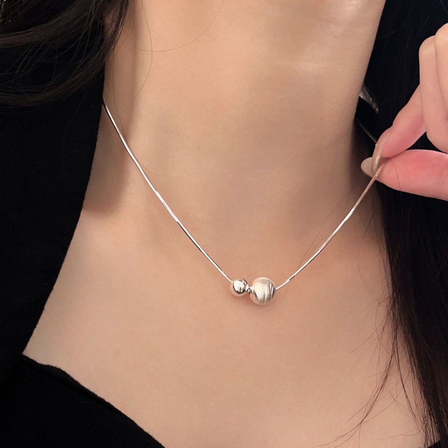 Sier Sterling Flash perles rondes colliers de mode des minorités féminines