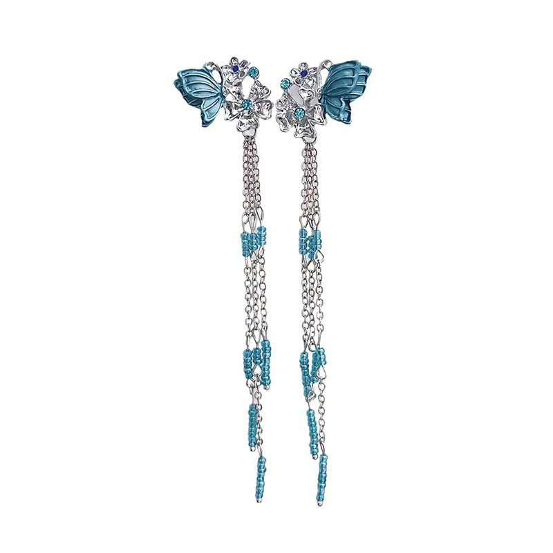 Women's Blue Temperament Wild Butterfly Exaggerated Design Earrings