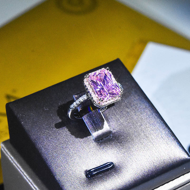 Damen-Diamant-zweifarbige klassische Princess-Quadrat-Rosa-Kristallringe