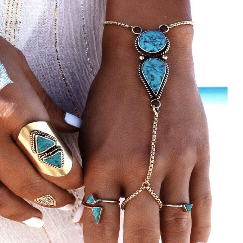 Metal Ethnic Turquoise Bohemian Round Water Bracelets