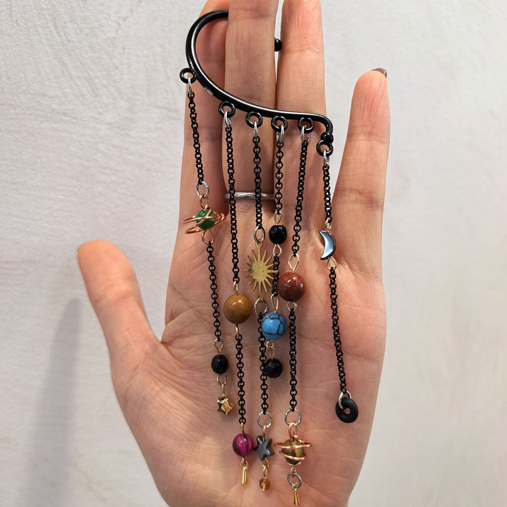 Handmade Natural Beads Earth Saturn Universe Sun Ear Rings