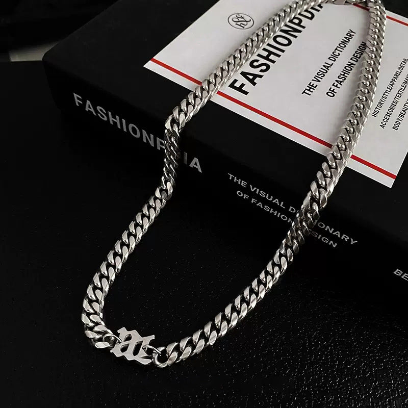 Cool Design Letter Titanium Steel Clavicle Chain Cuban Necklaces
