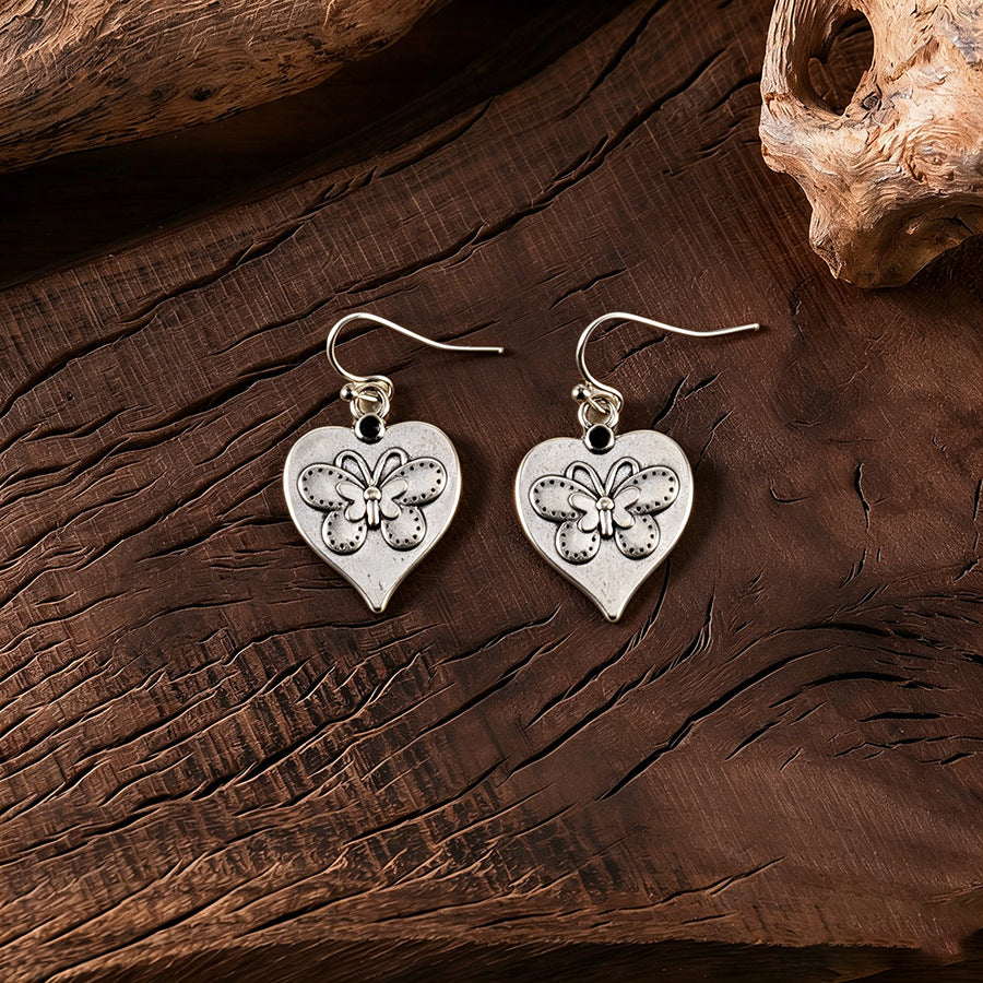 Sier Spot Drill Butterfly Love Heart Simple Personality Zinc Earrings