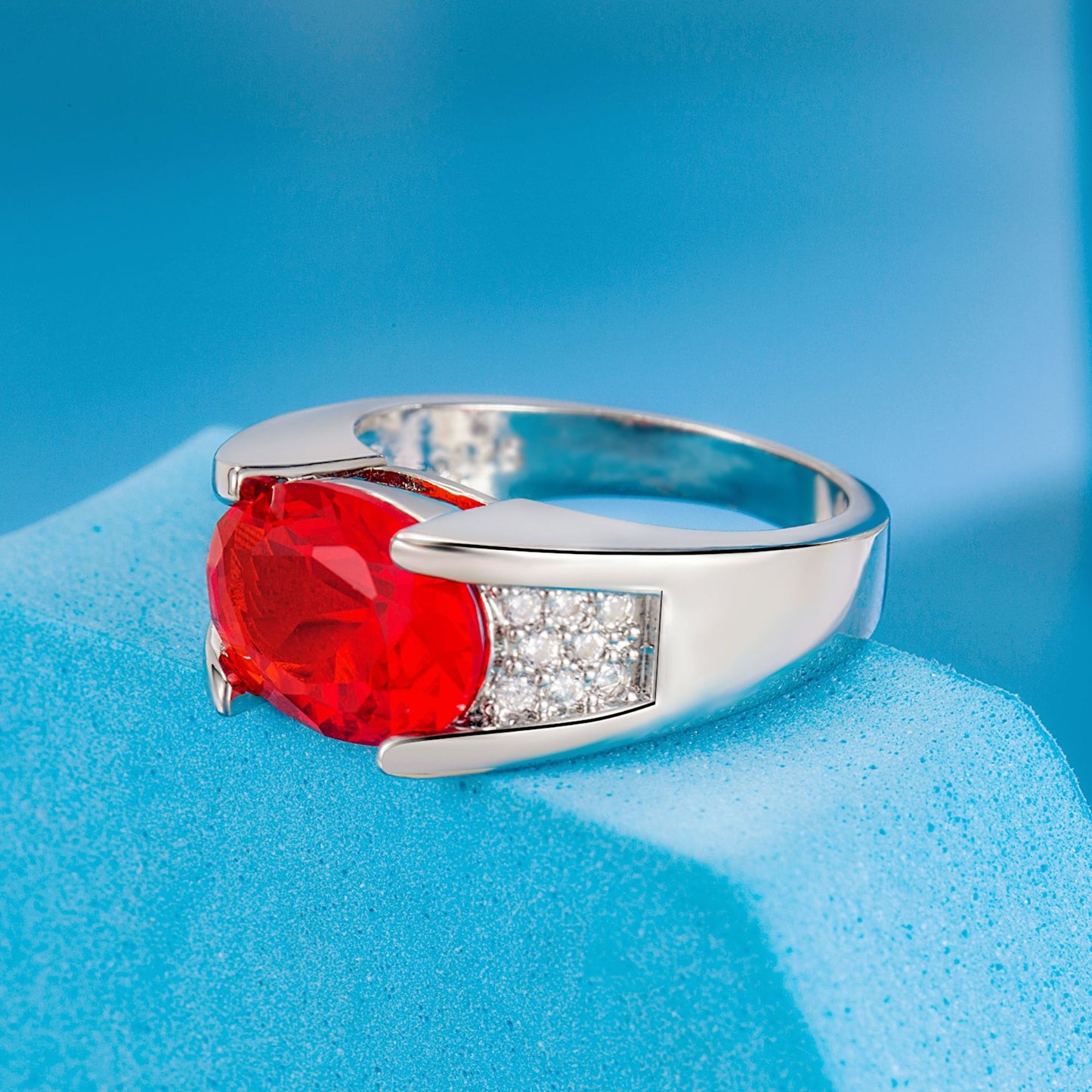 Egg-shaped Diamond Red Purple Surround Simulation Rings