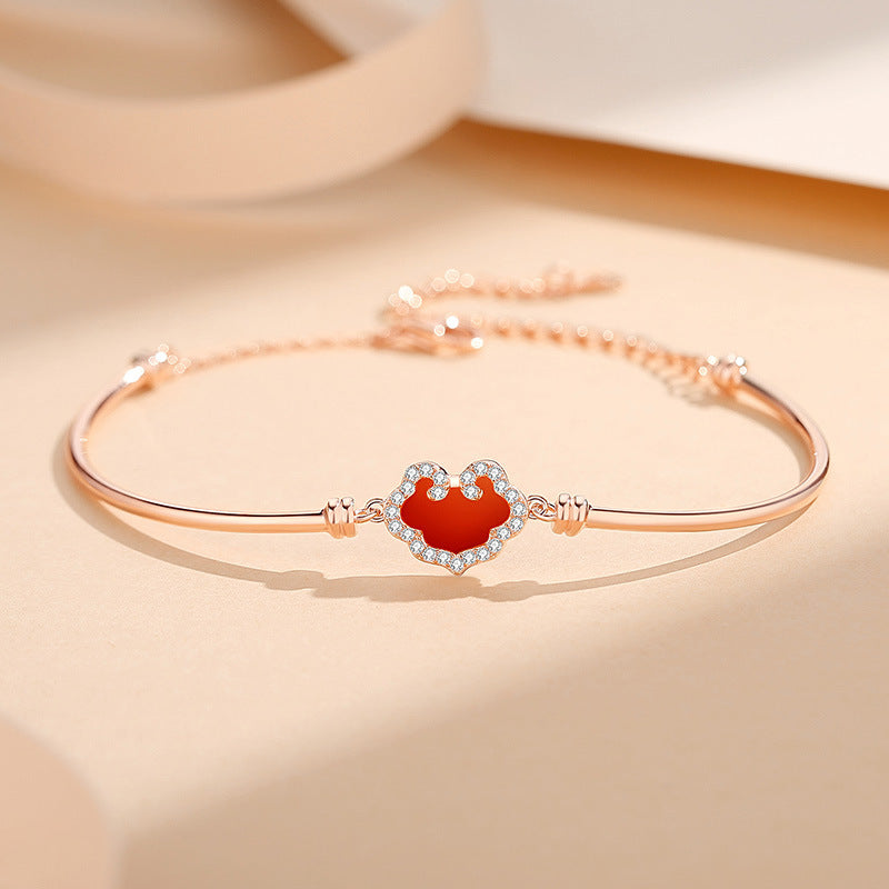 Women's Sterling Sier Red Agate Clavicle Chain Necklaces