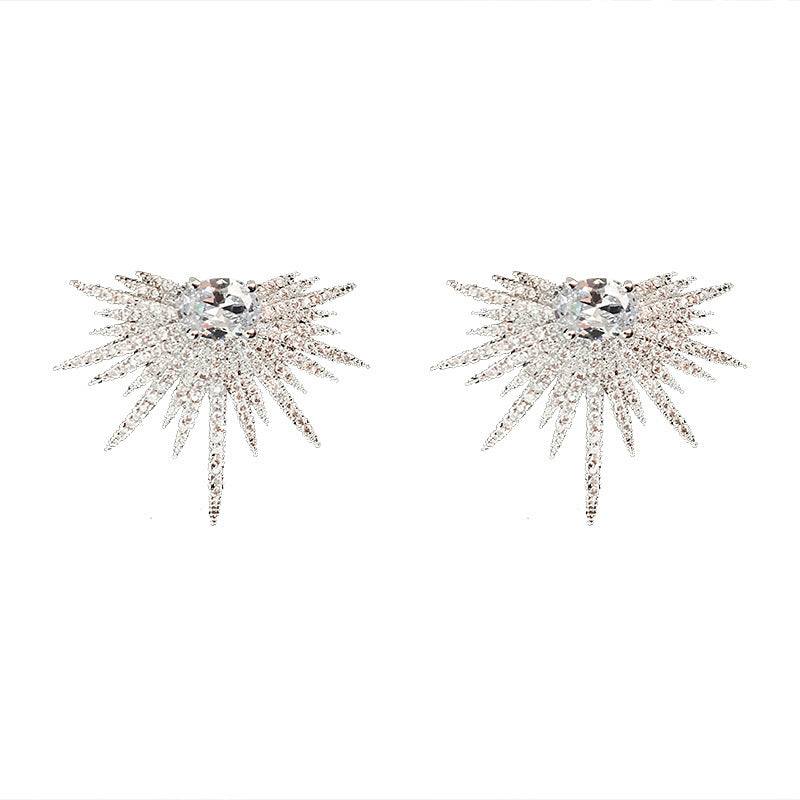 Sier Needle Irregular Full Diamond Geometric Fashion Earrings