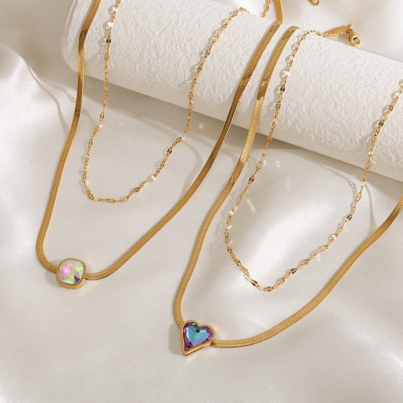 Steel Heart Shape With Diamond Personalized Trendy Necklaces