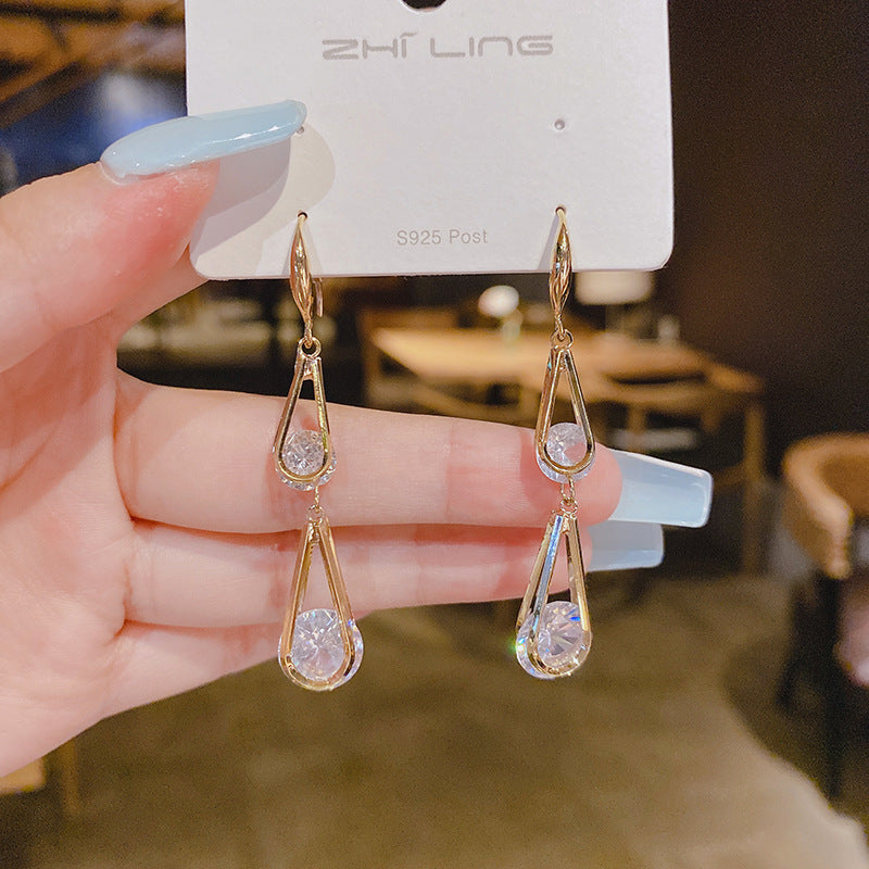 Sier Ear Hook Long Fashion Crystal Super Earrings