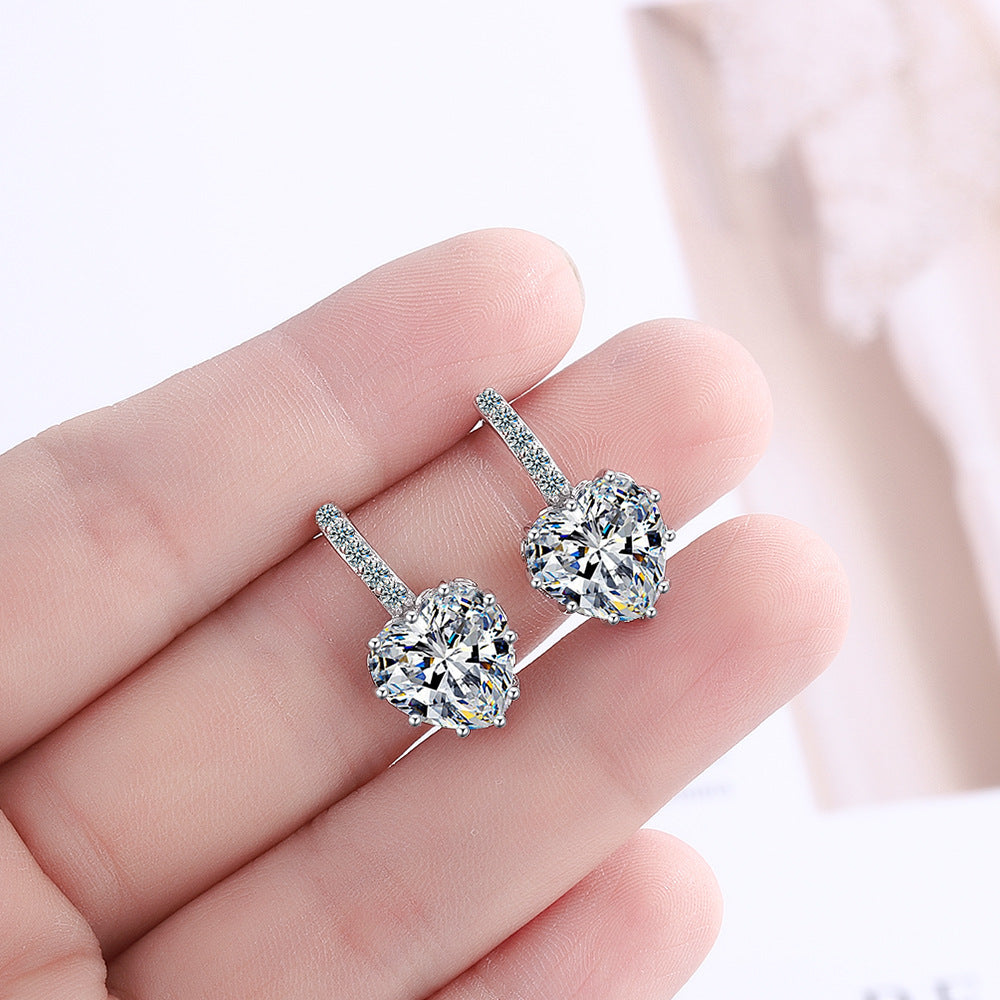 Women's Fashion Zircon Sea Blue Love Heart Earrings