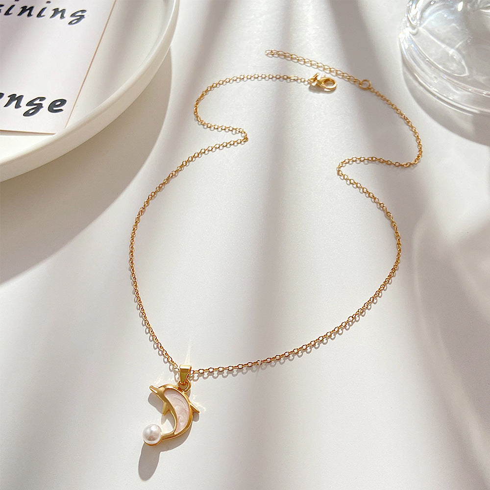 Women's Dolphin Affordable Luxury Fashion Pearl Love Necklaces