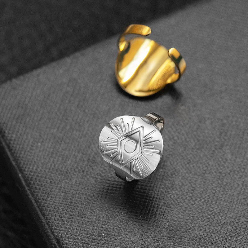 Eye Texture Titanium Steel Real Gold Rings