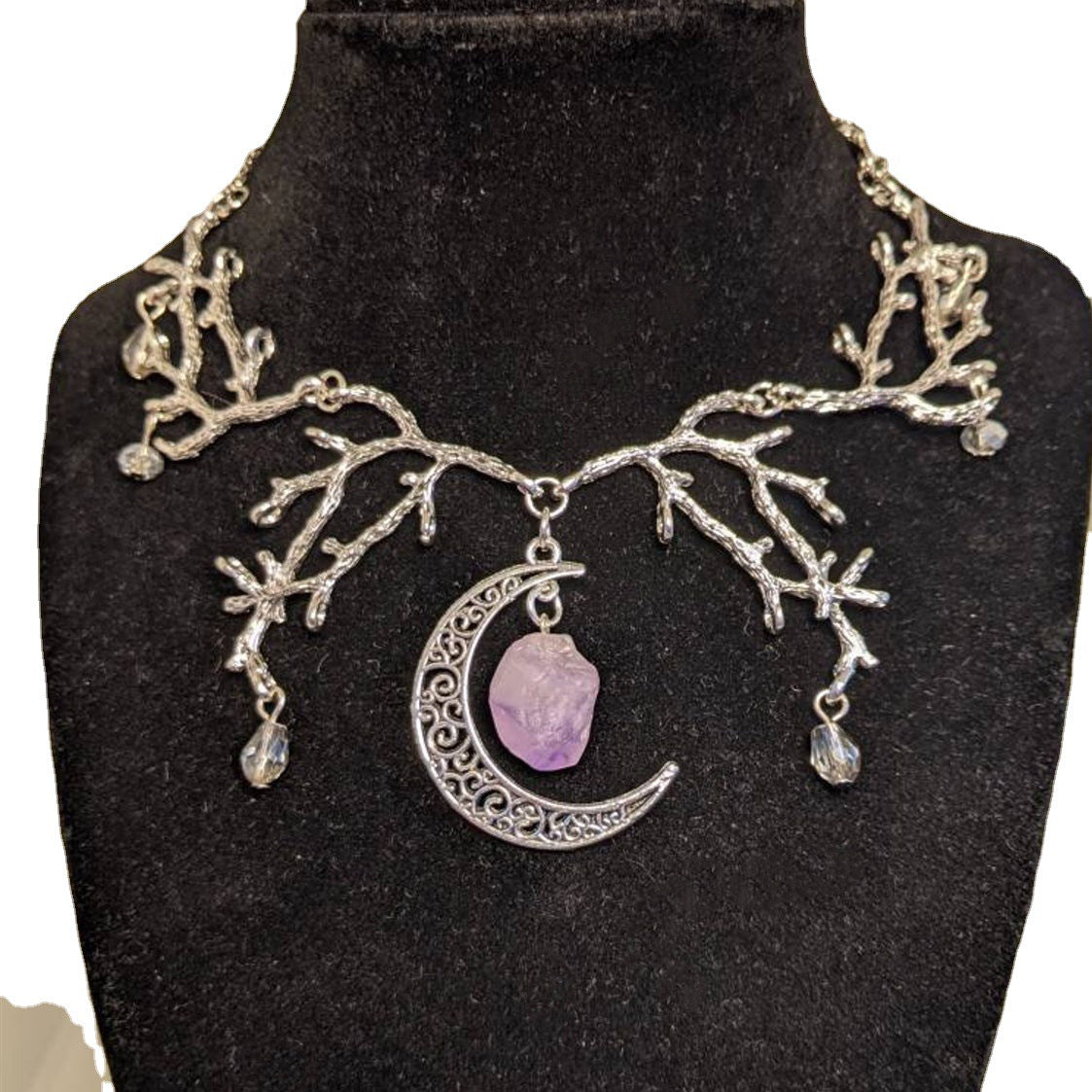Pendant Purple Natural Crystal Sier Branch Necklaces