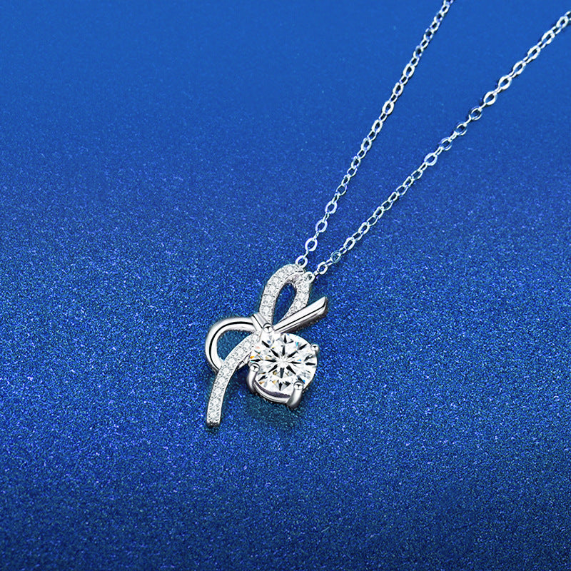 Pendentif nœud de luxe léger en argent sterling pour femmes, diamant pour colliers design
