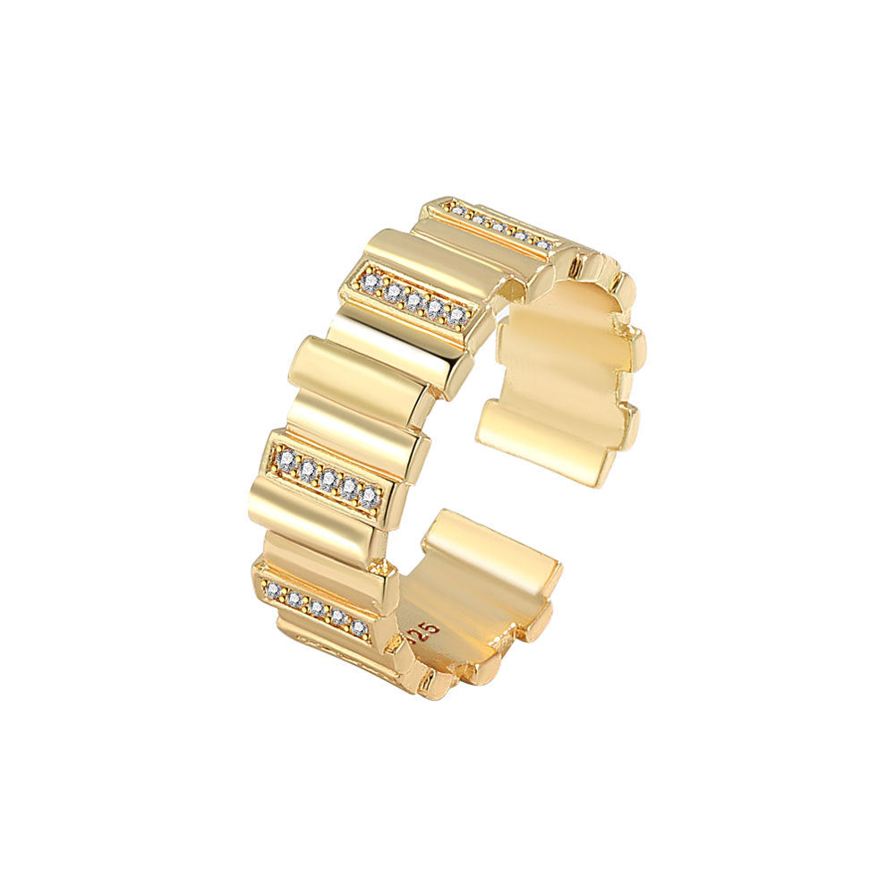 Retro-Metall-Open-End-Zirkon-weibliche Nischen-Design-Persönlichkeits-einfache Ringe