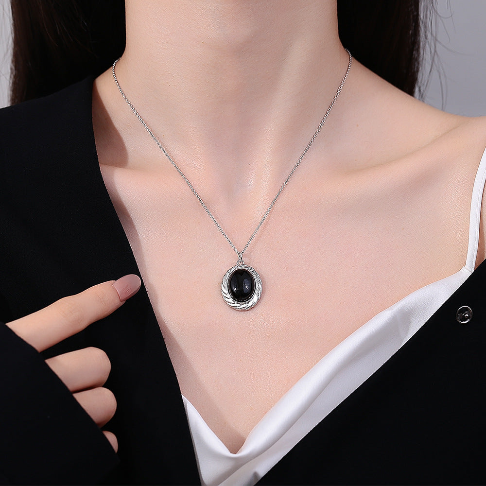 Women's Natural Black Onyx Simple Classic Element Necklaces
