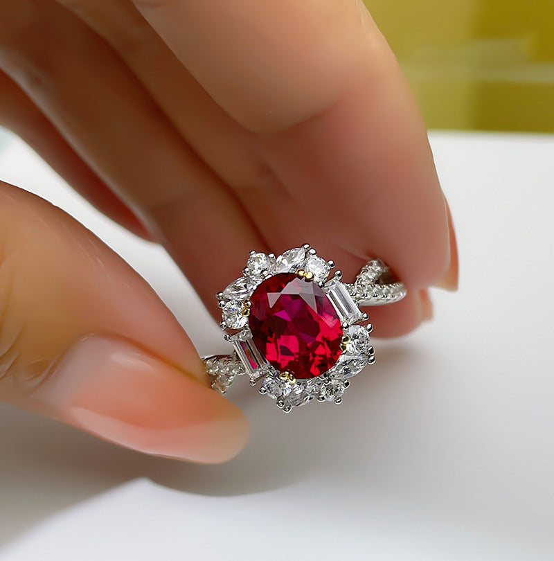 Women's Ruby Inlaid Simple And Elegant Opening Rings