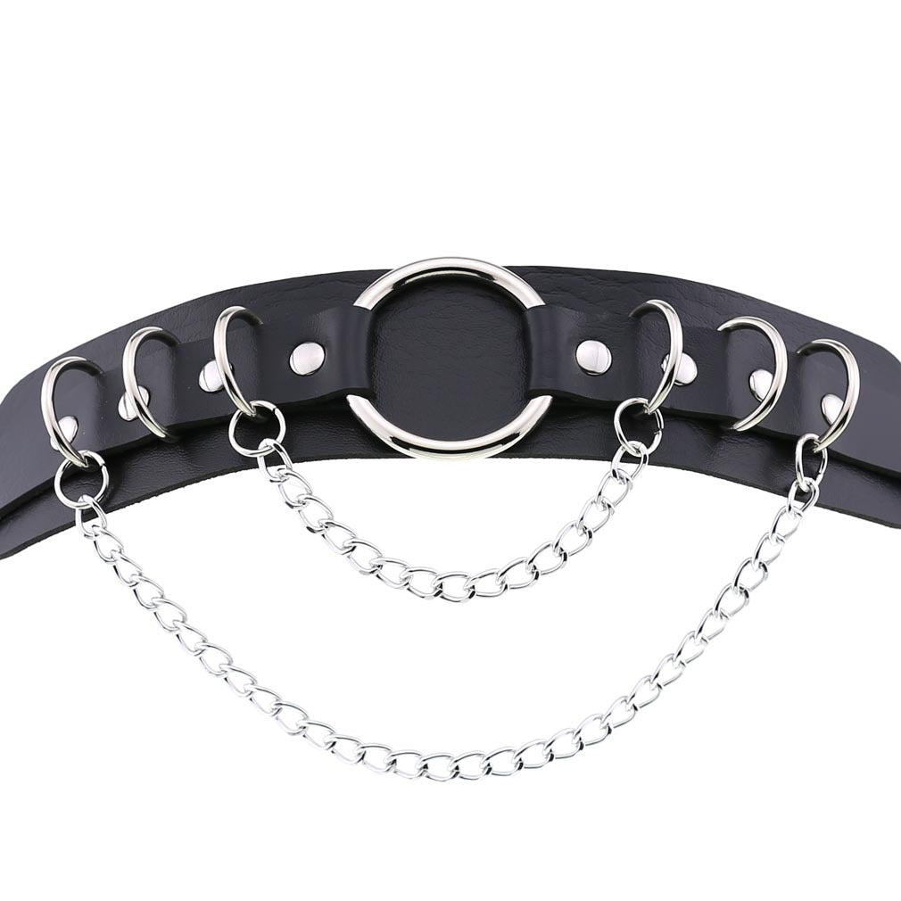 Colliers de clavicule en métal de personnalité en forme de O en cuir Punk