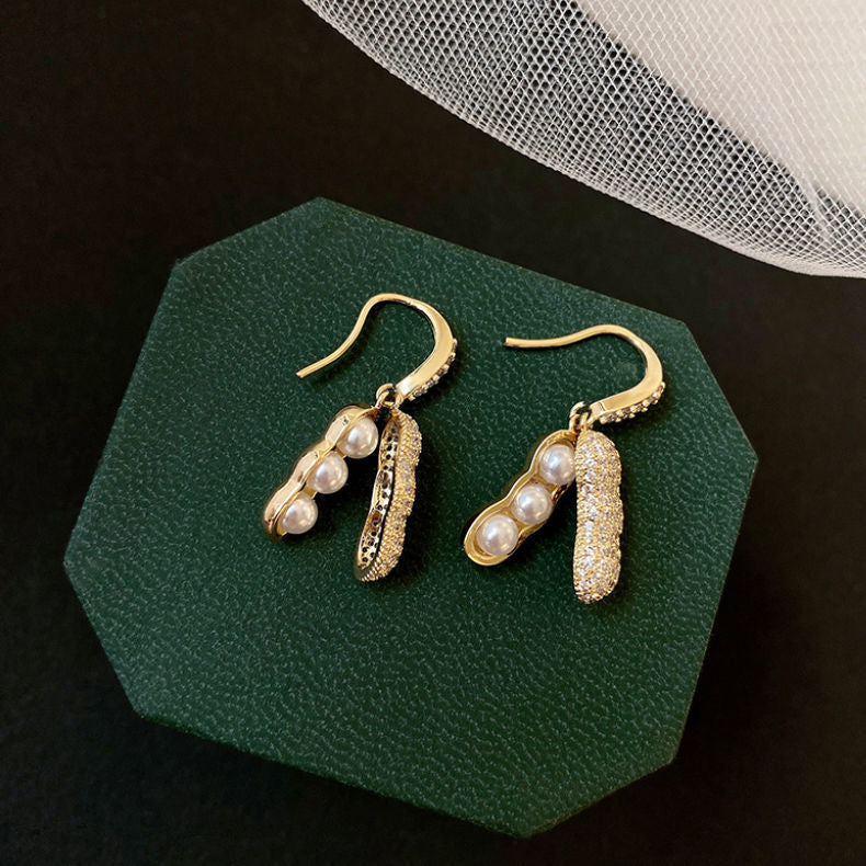 Shining Diamond Opening And Closing Imitation Pearl Earrings