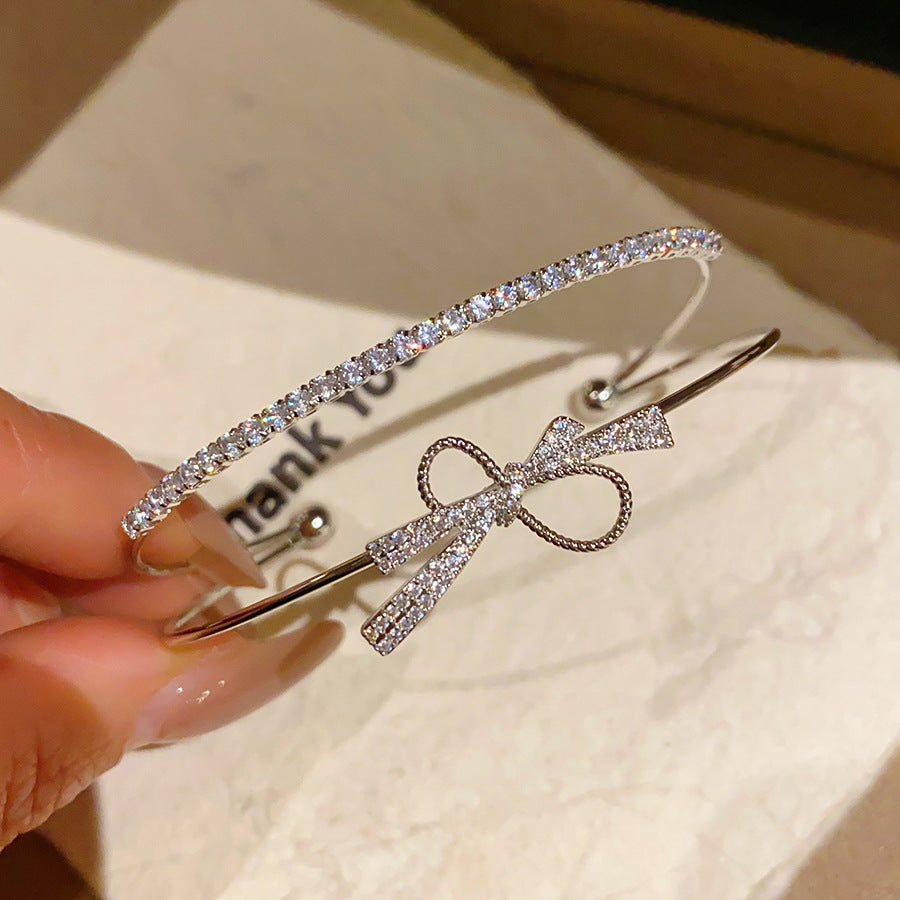 Women's Style Temperament Zircon Bow Sweet Light Luxury High Bracelet
