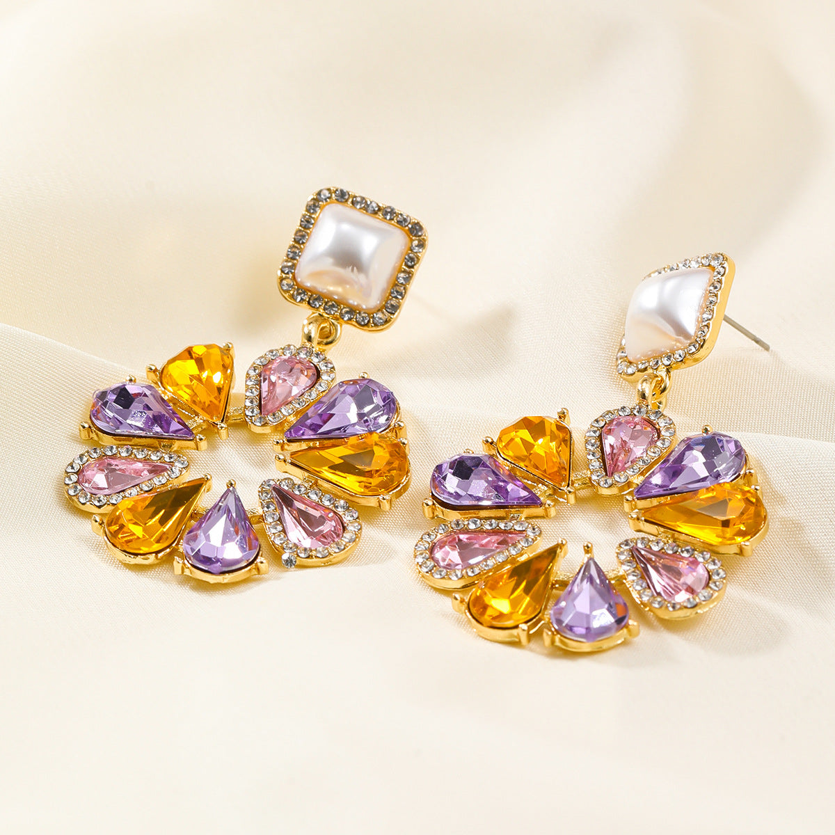 Women's Stylish Colored Diamond Round Alloy Full Earrings